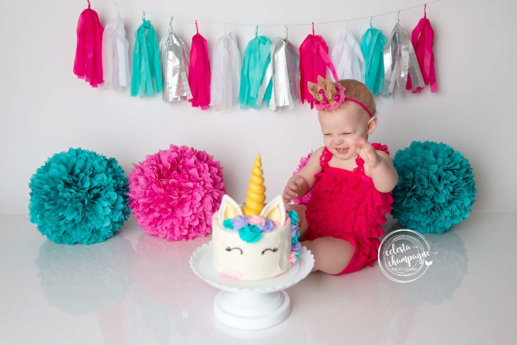 First Birthday Cake Smash Photography Celesta Champagne Photography